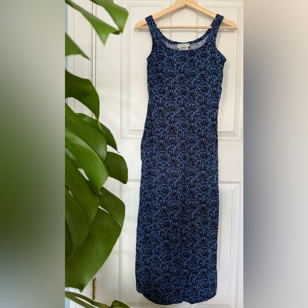 Vintage 90s Faded Glory Blue Floral Tank Maxi Dress